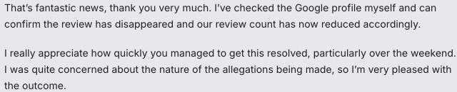 Redacted Google removal correspondence preview